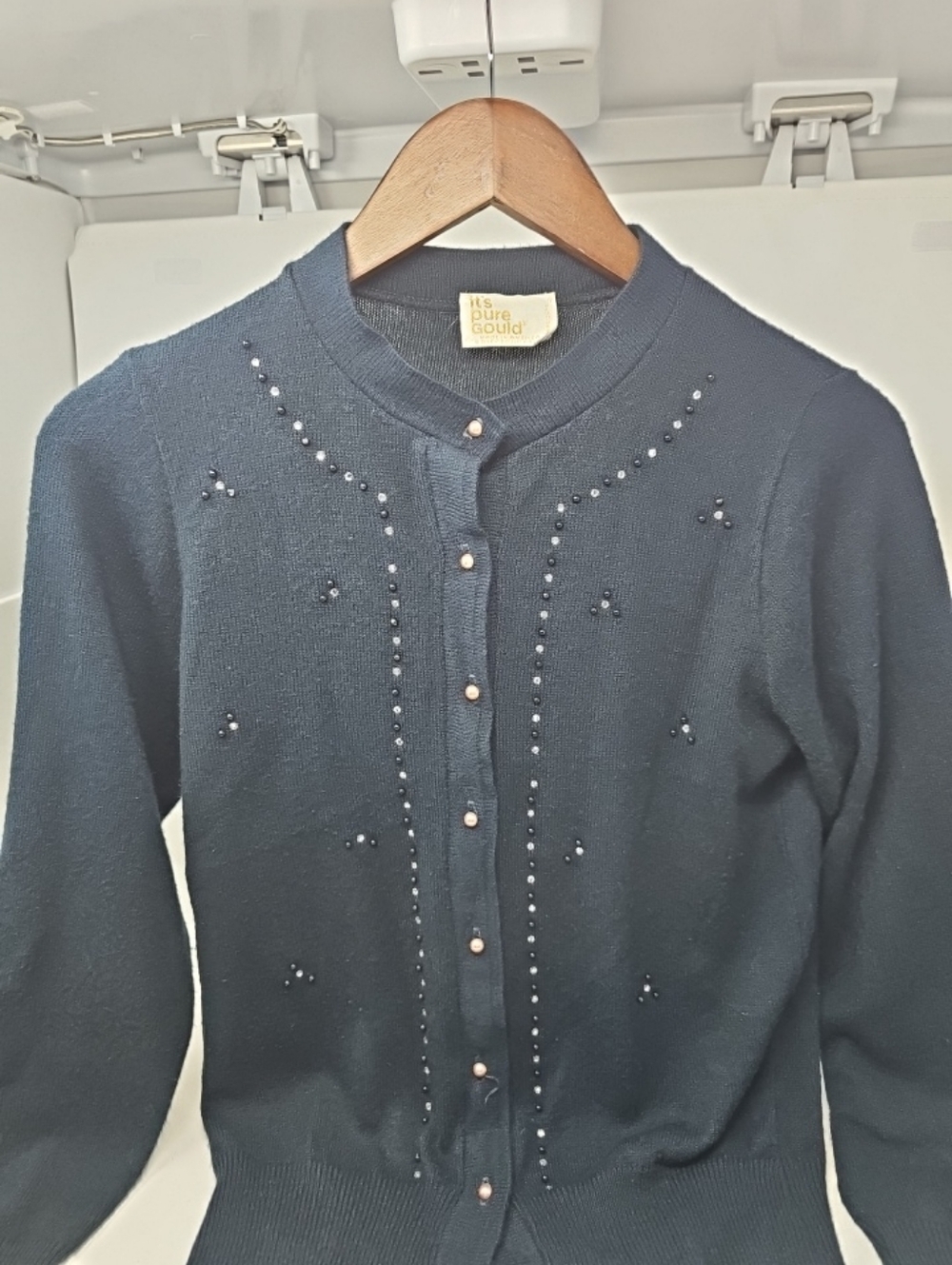 Vintage It's Pure Gould 50's Navy Embellished Crewneck Button Cardigan Sweater